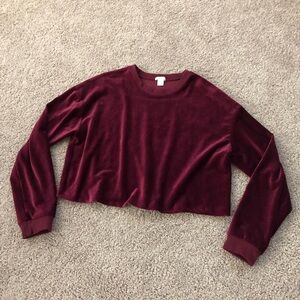 Bozzolo Sweatshirt Juniors L Burgundy Ribbed Velvet Boxy Cropped